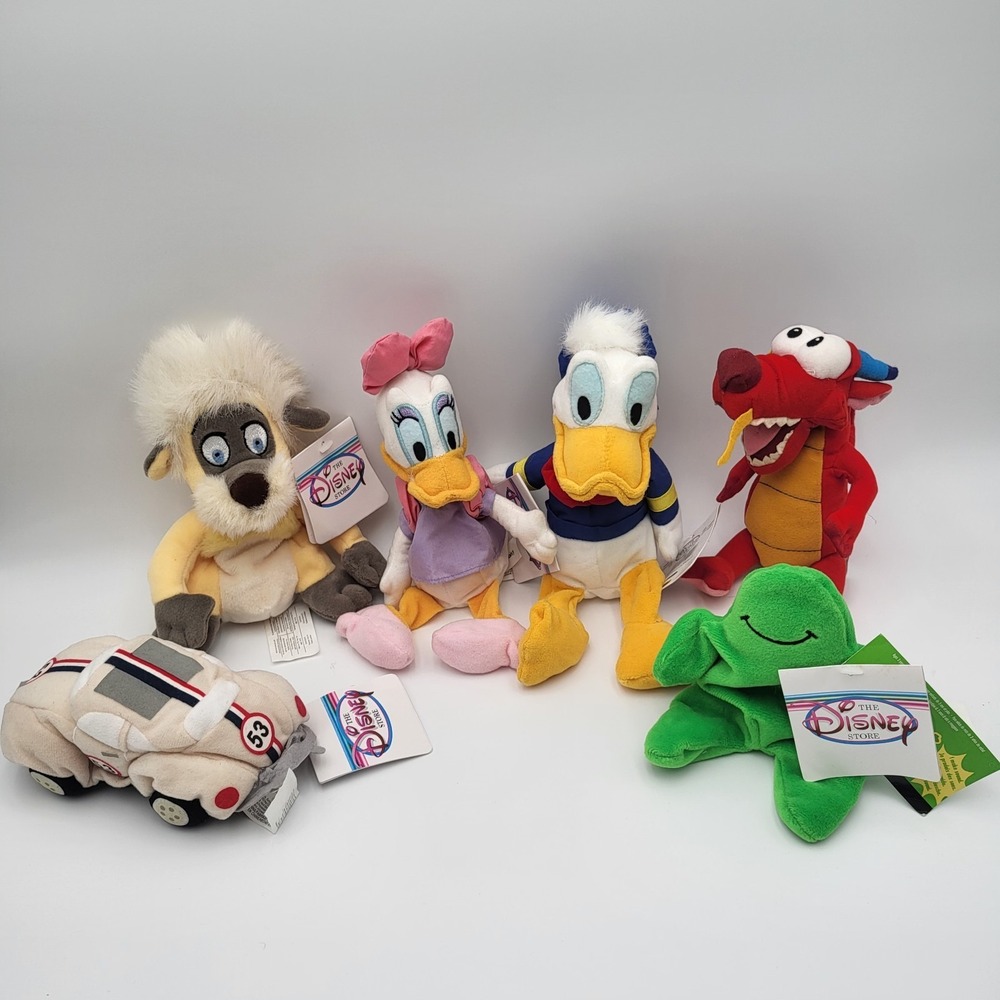 Vintage Lots of 6 Disney Store Mini Bean Bag Daisy, Donald, Gurgi, Mushu, Herbie